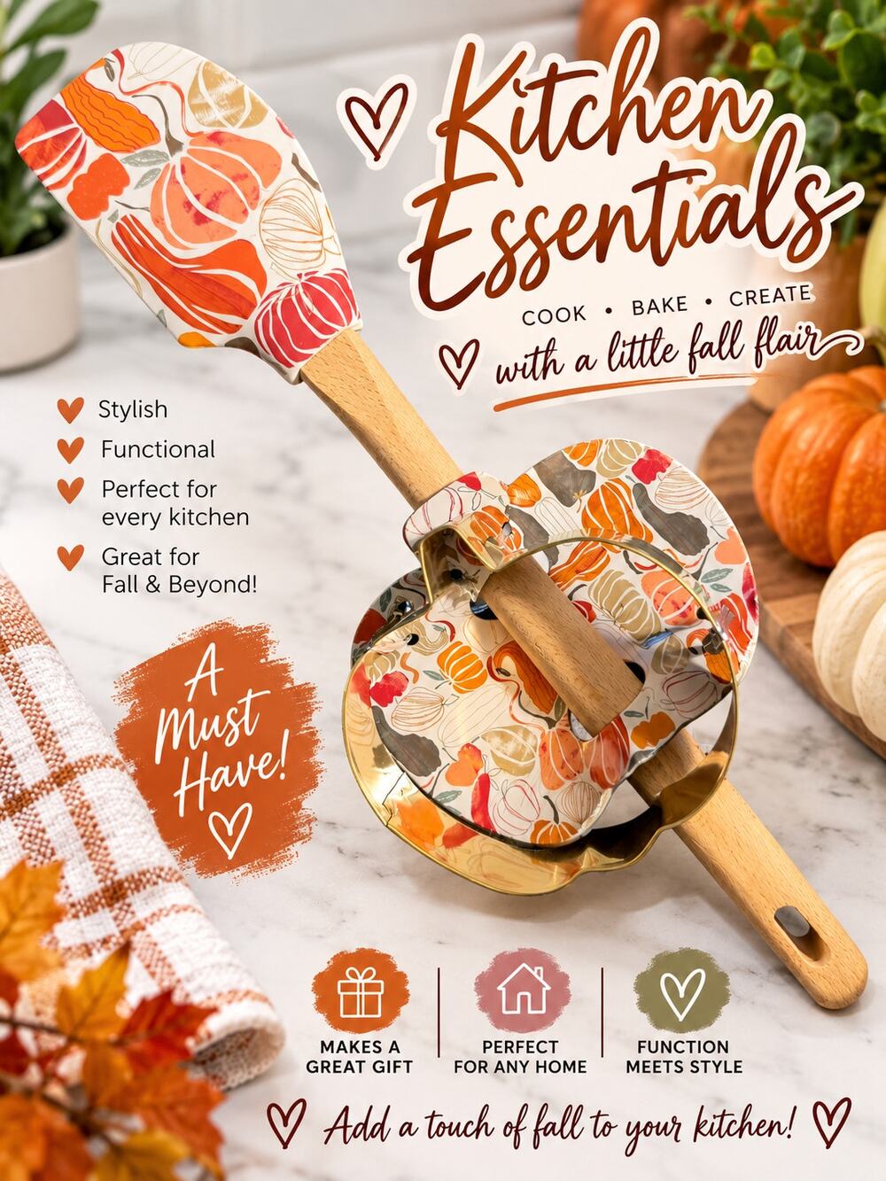 Anthropologie Pumpkin Spatula and Cookie Cutter Set NWT
